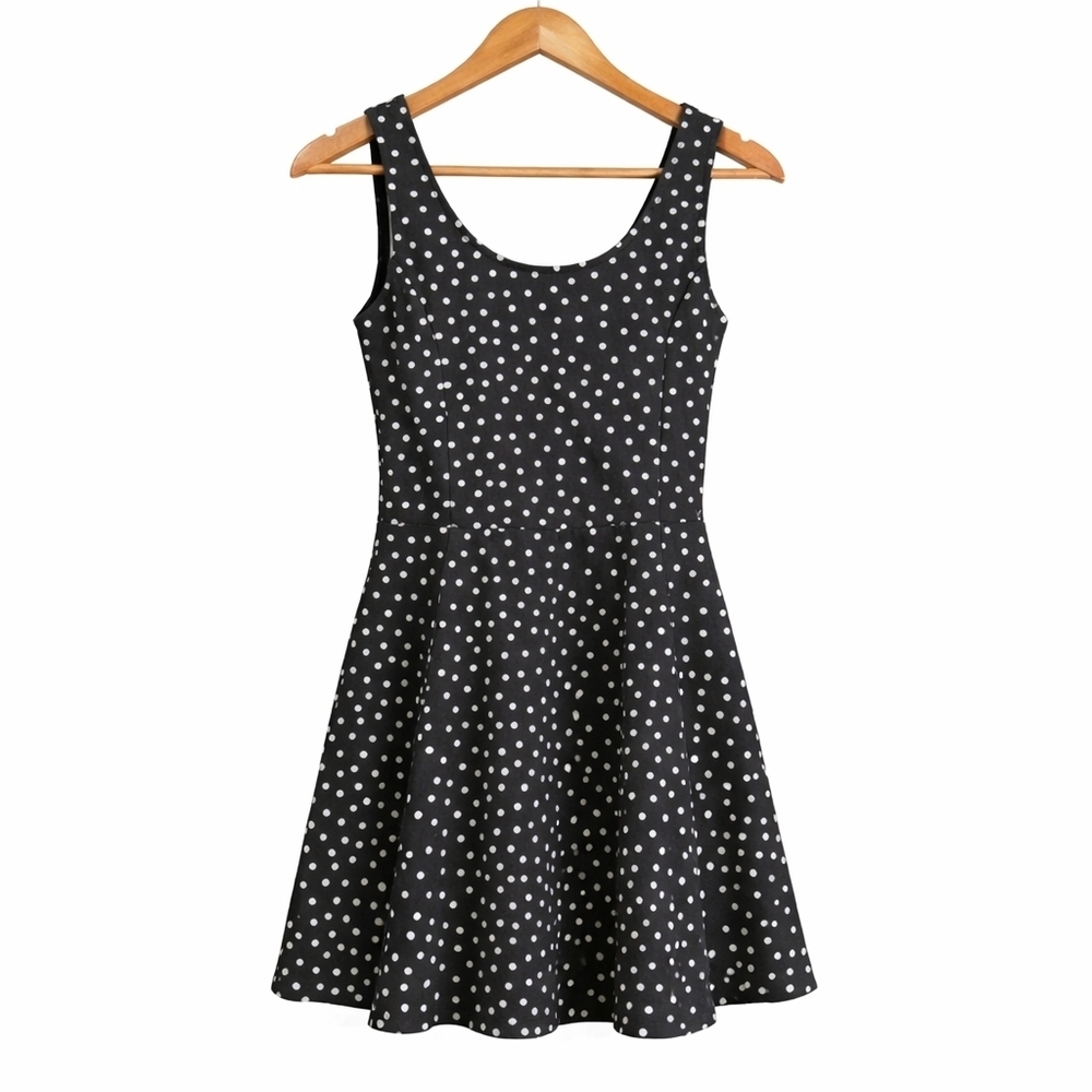 Polka Dot Sleeveless Black A Line Dress Cute Casual Mini Size Xsmall Small - Picture 2 of 5